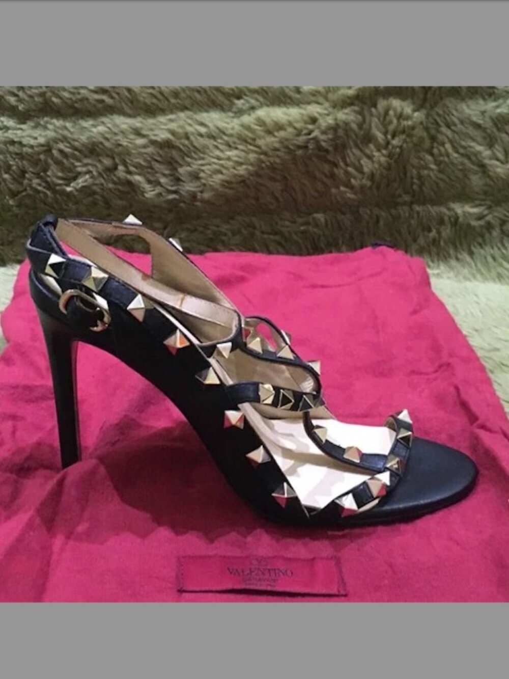 Valentino Garavani Black Leather Rockstud Cage Ankle Strap Sandals - EU 36